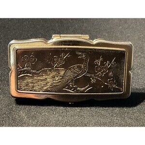 Vintage Peacock Engraved Original Chokin Art Lipstick Holder W/ Mirror